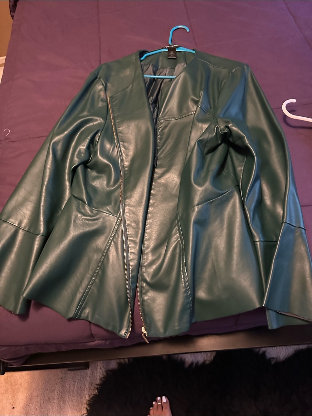 Ashley Stewart Emerald Green Faux Leather Open Jacket